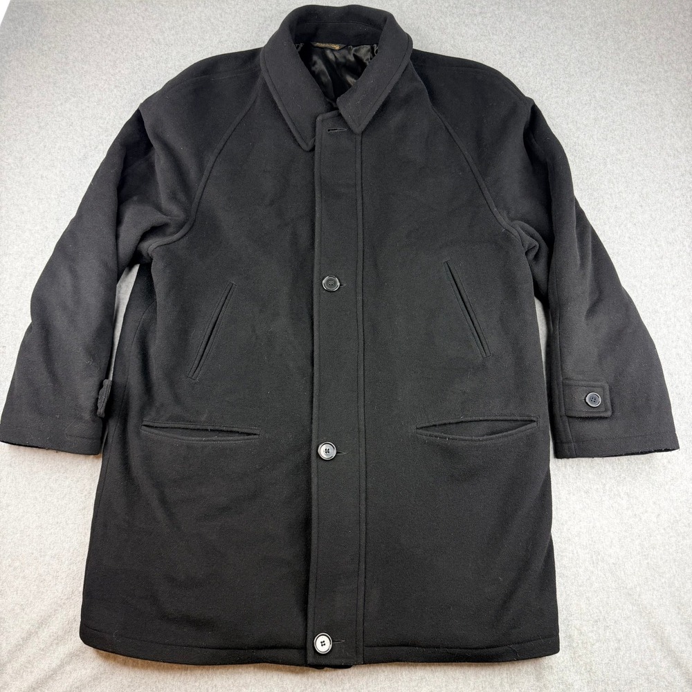 Valente Italy Mens Black Wool Cashmere Overcoat Car Coat Made in Italy Large